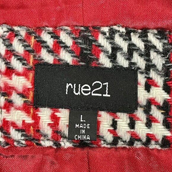 Rue21 Plaid Double Breasted Pea Coat Sz L Gray Red White Preppy Nautical Classic - Picture 6 of 7